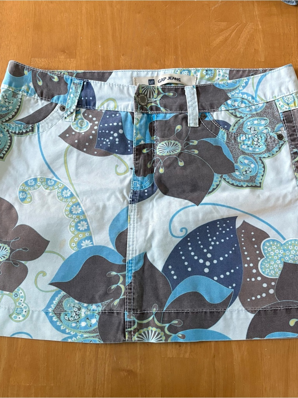 GAP Floral Print Cotton Mini Skirt - Blue & Brown, Size 10